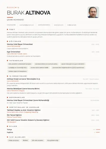Çevre Mühendisi CV Örnekleri cv indir